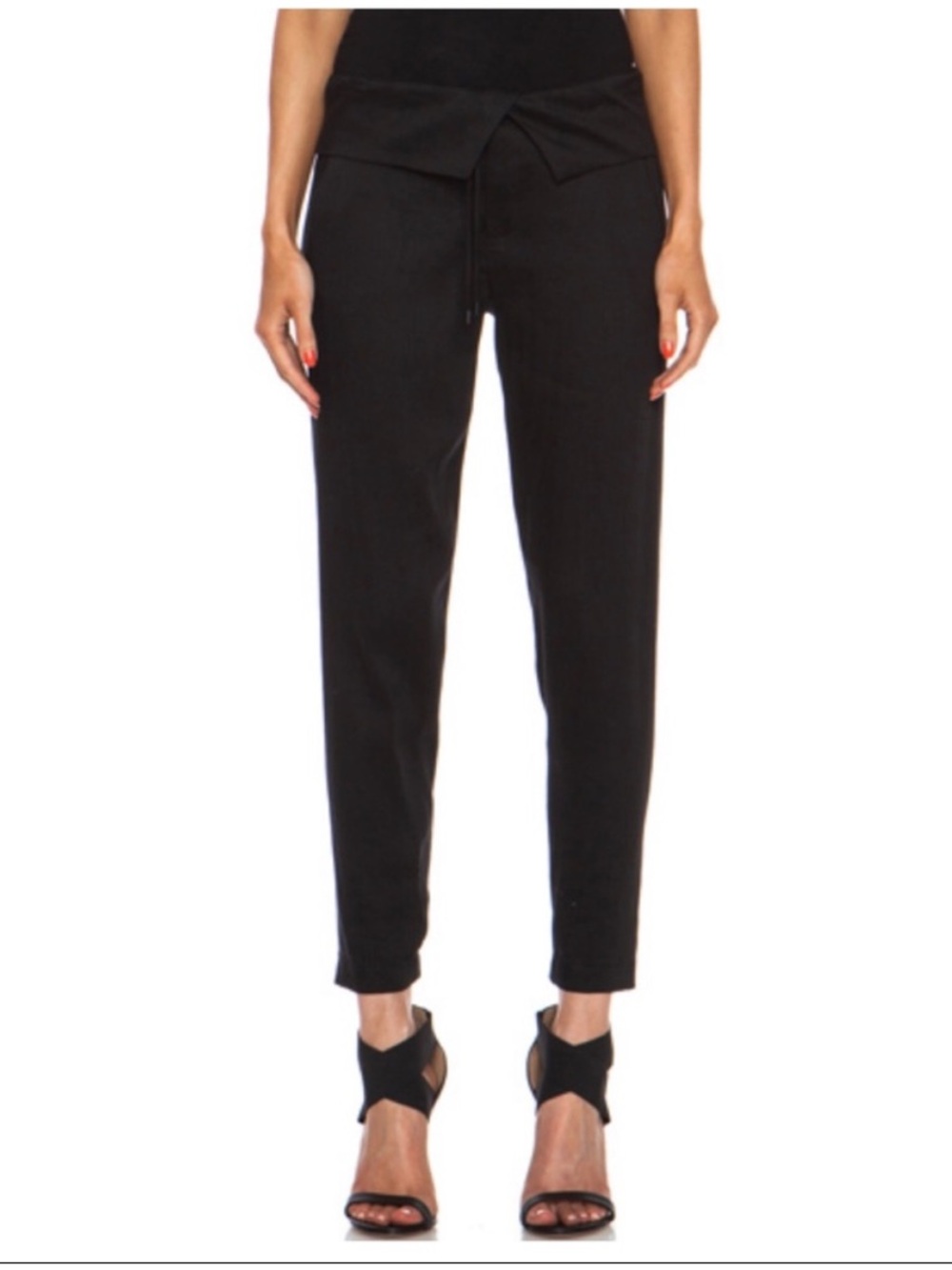 Vince Fold Over Waist Linen blend Trouser Pants Black 12